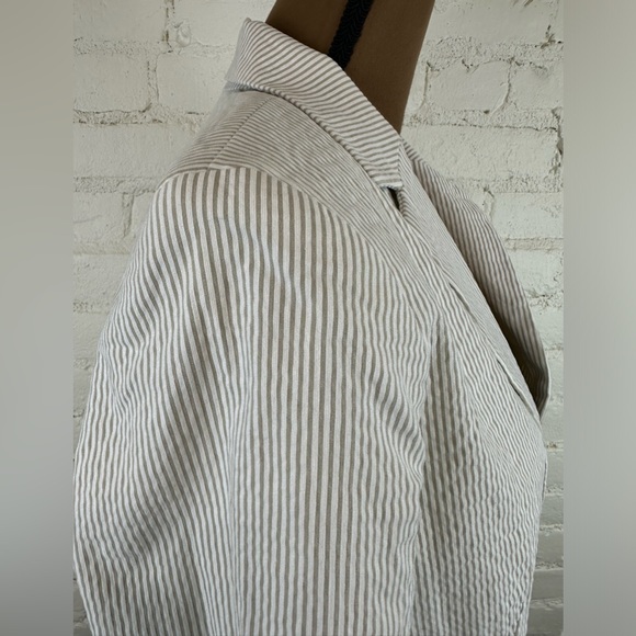 Dalia Pinstripe Seersucker Taupe Cream Stripe Single Breasted Blazer Women’s XL - Picture 2 of 8
